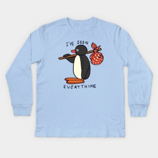 pingu penguin leaving / i've seen everything meme Kids Long Sleeve T-Shirt